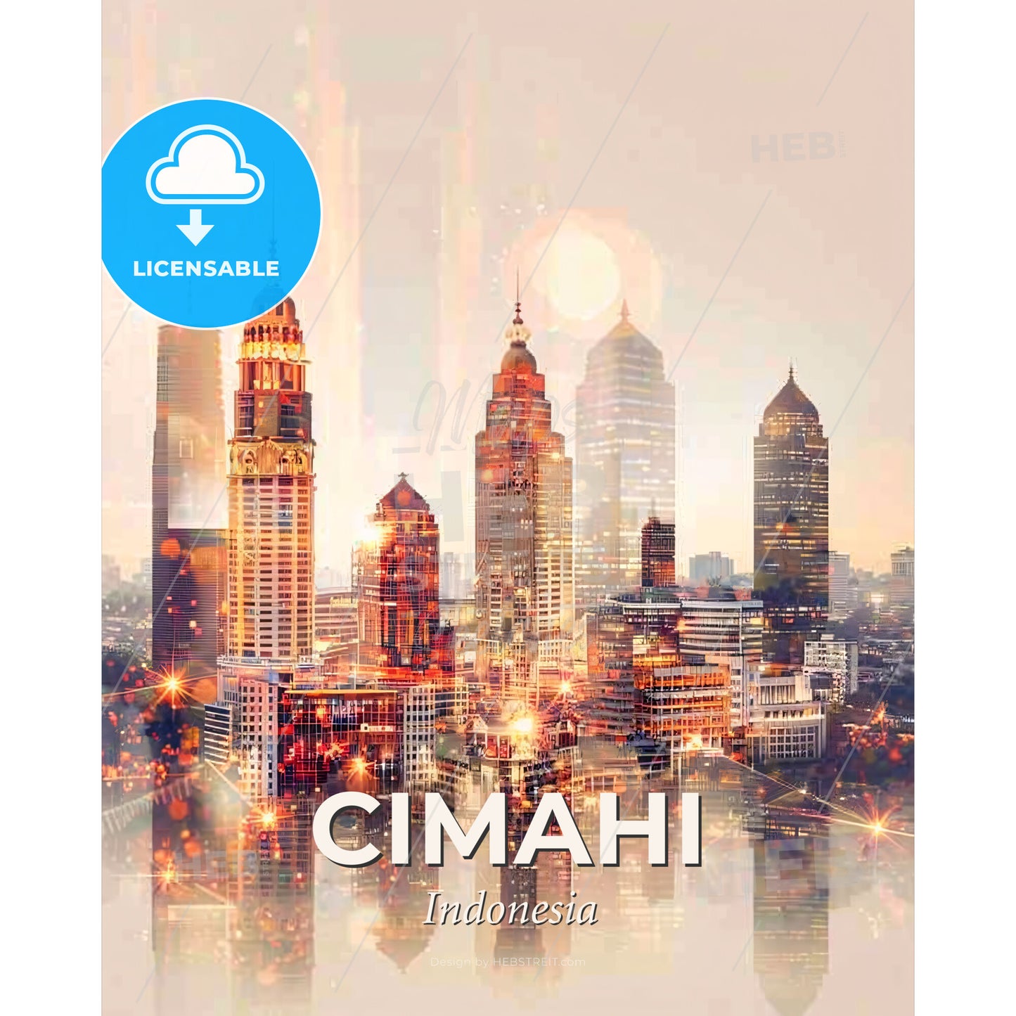 Cimahi Skyline Double Exposure Art Composite - A city skyline with many tall buildings - Square format print template