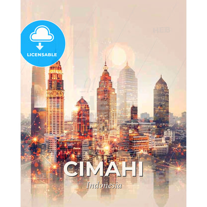Cimahi Skyline Double Exposure Art Composite - A city skyline with many tall buildings - Square format print template