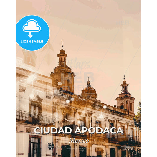 Ciudad Apodaca: Skyline Sparkle Poster - A building with towers and a balcony - Square format print template