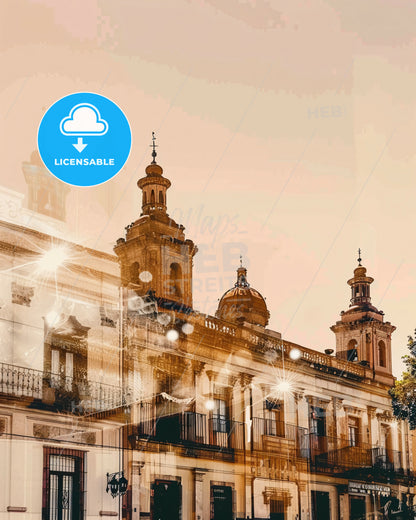 Ciudad Apodaca: Skyline Sparkle Poster - A building with towers and a balcony