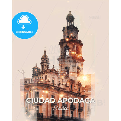 Ciudad Apodaca Cityscape Art Print - A building with a bell tower - Square format print template