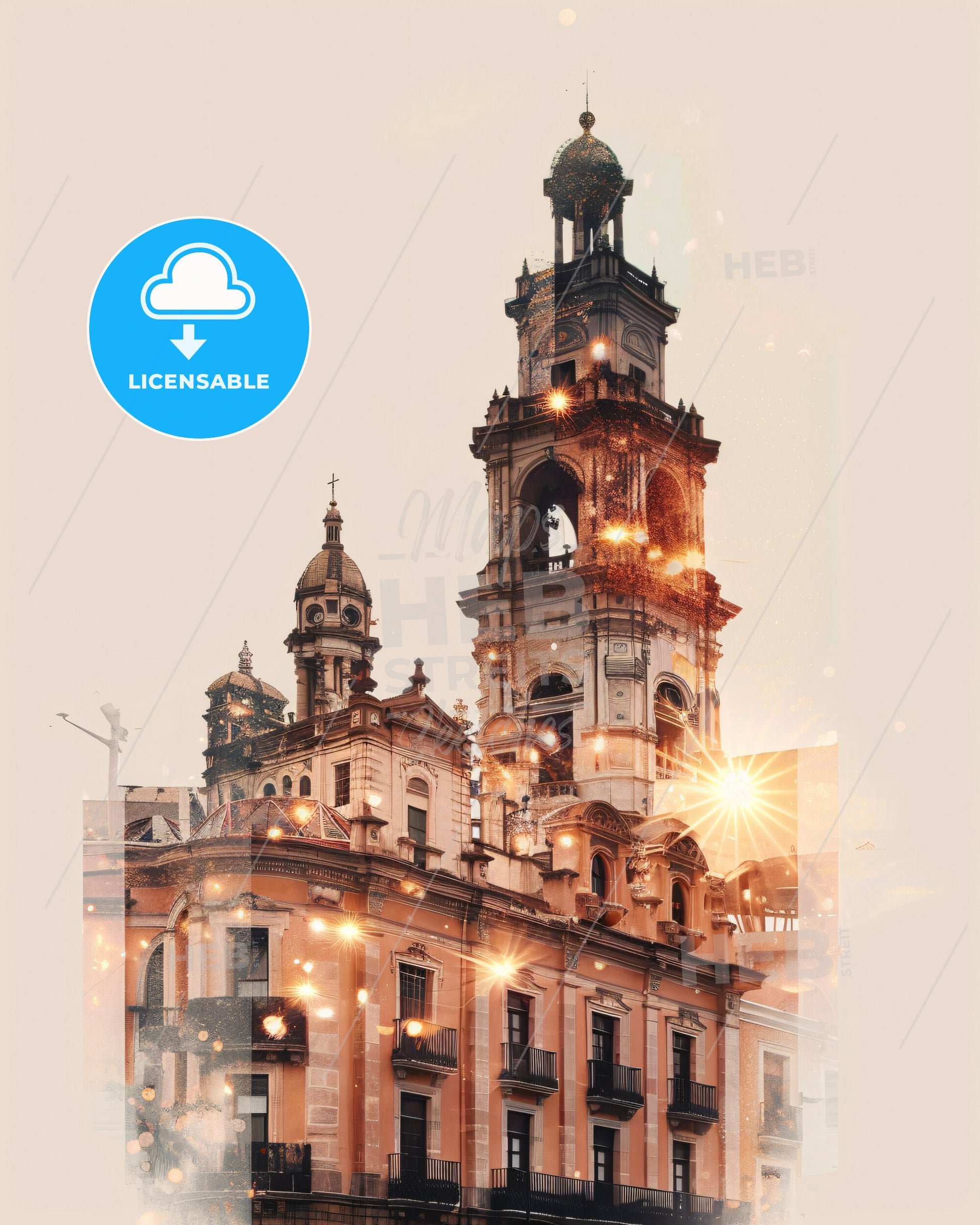 Ciudad Apodaca Cityscape Art Print - A building with a bell tower