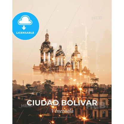 Ciudad Bolivar Skyline Night Lights - A city with a building and lights - Square format print template