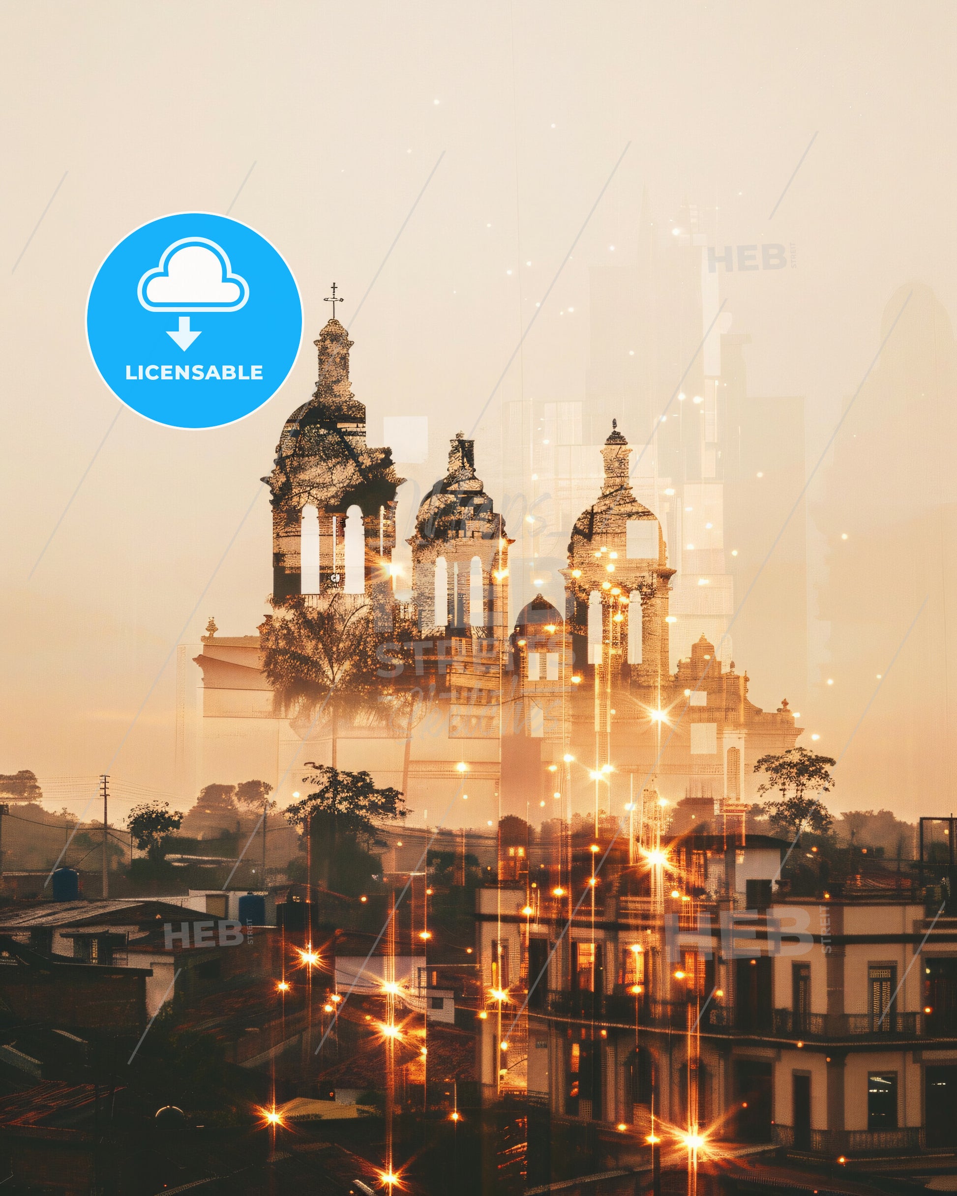 Ciudad Bolivar Skyline Night Lights - A city with a building and lights