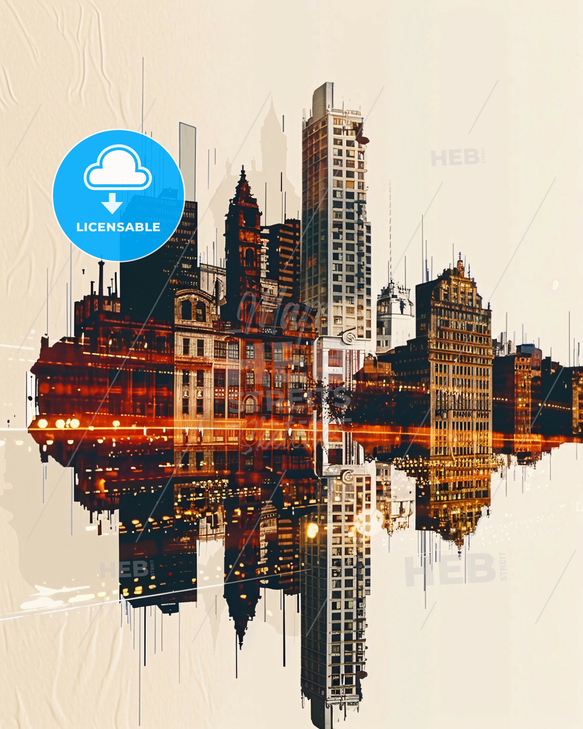 Ciudad Guayana: Double Exposure Skyline Composite - A city skyline with buildings reflected in water