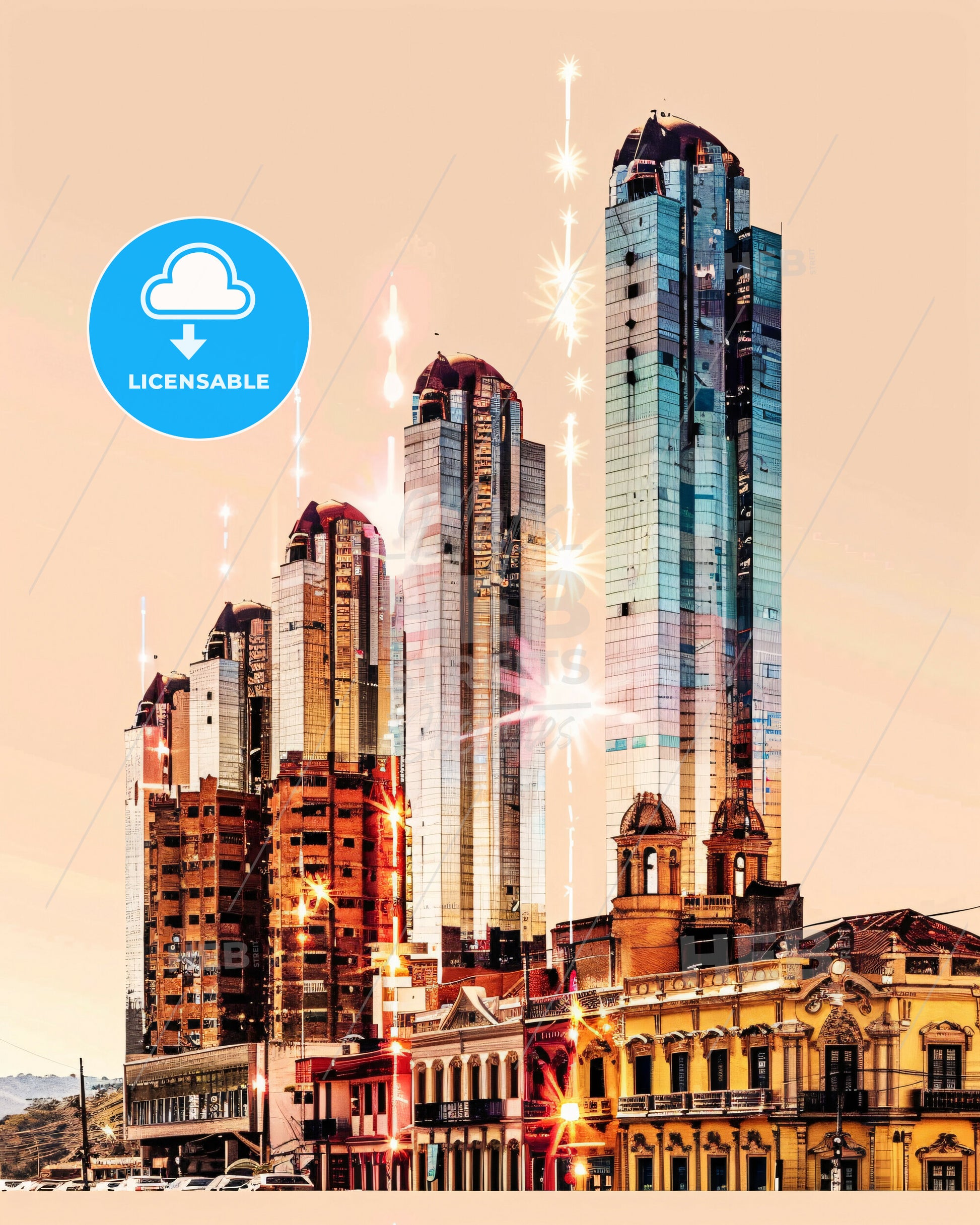 Ciudad Guayana Architectural Beauty in Beige - A group of tall buildings with lights