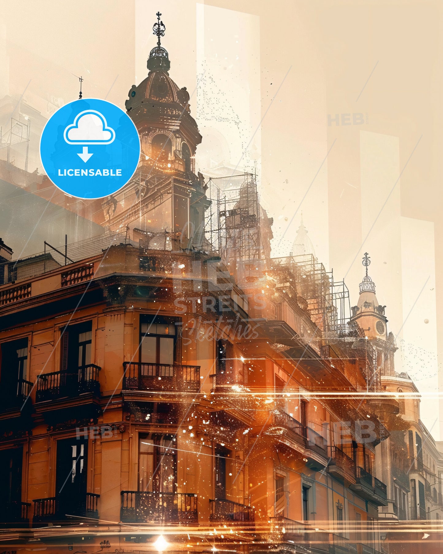 Ciudad Lineal's Skyline Sparkles on Beige - A building with scaffolding on top