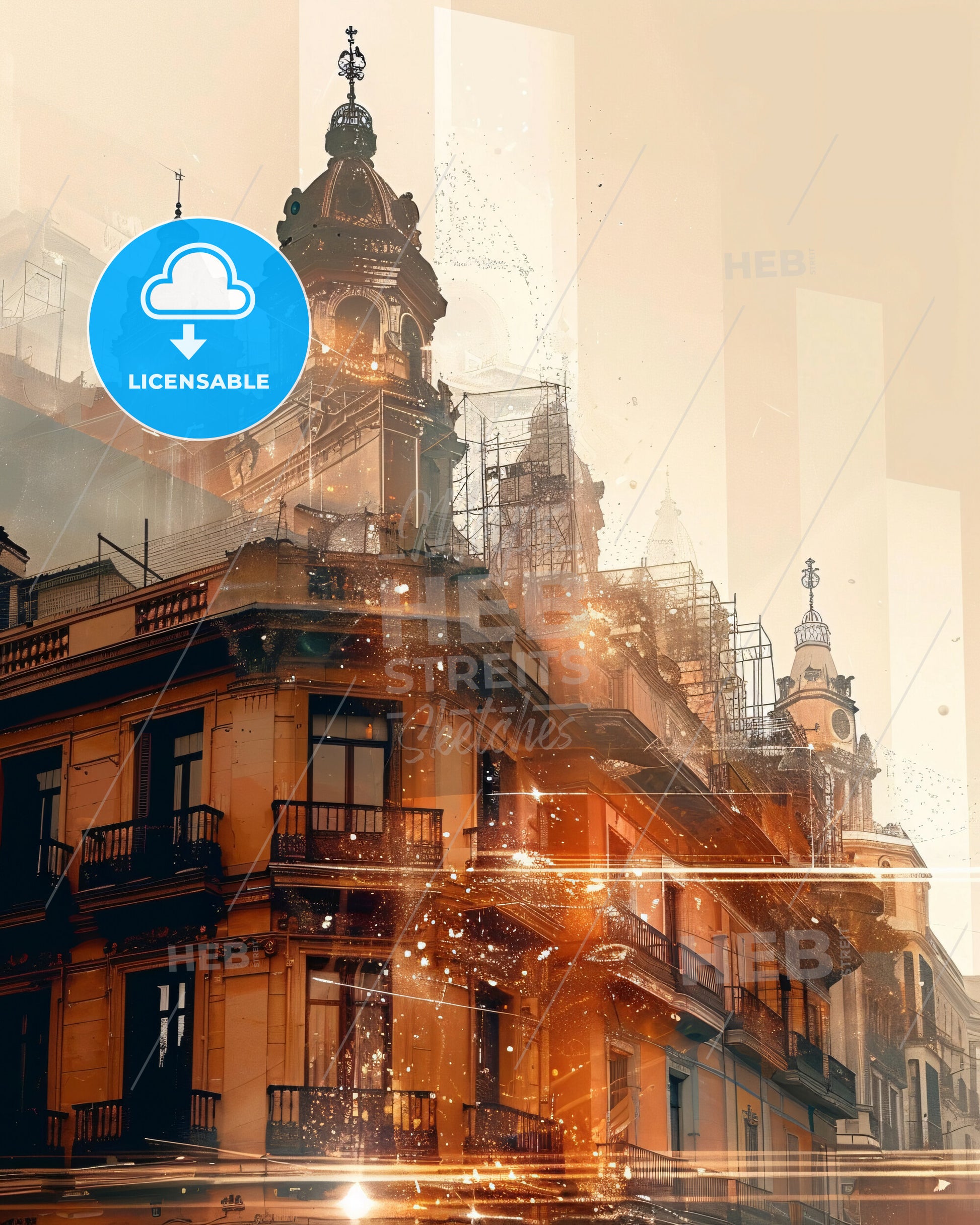 Ciudad Lineal's Skyline Sparkles on Beige - A building with scaffolding on top