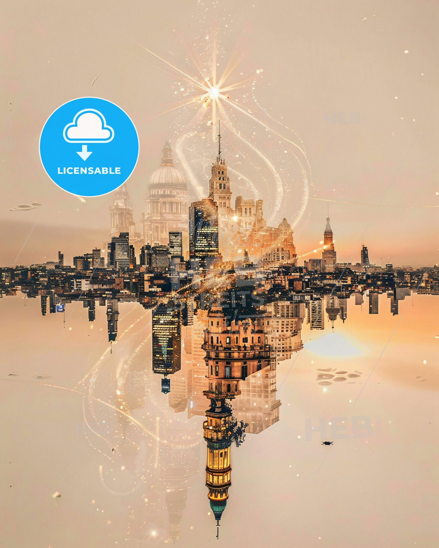 Ciudad Lineal City Symphony Skyline Poster Art - A city with a reflection of a star