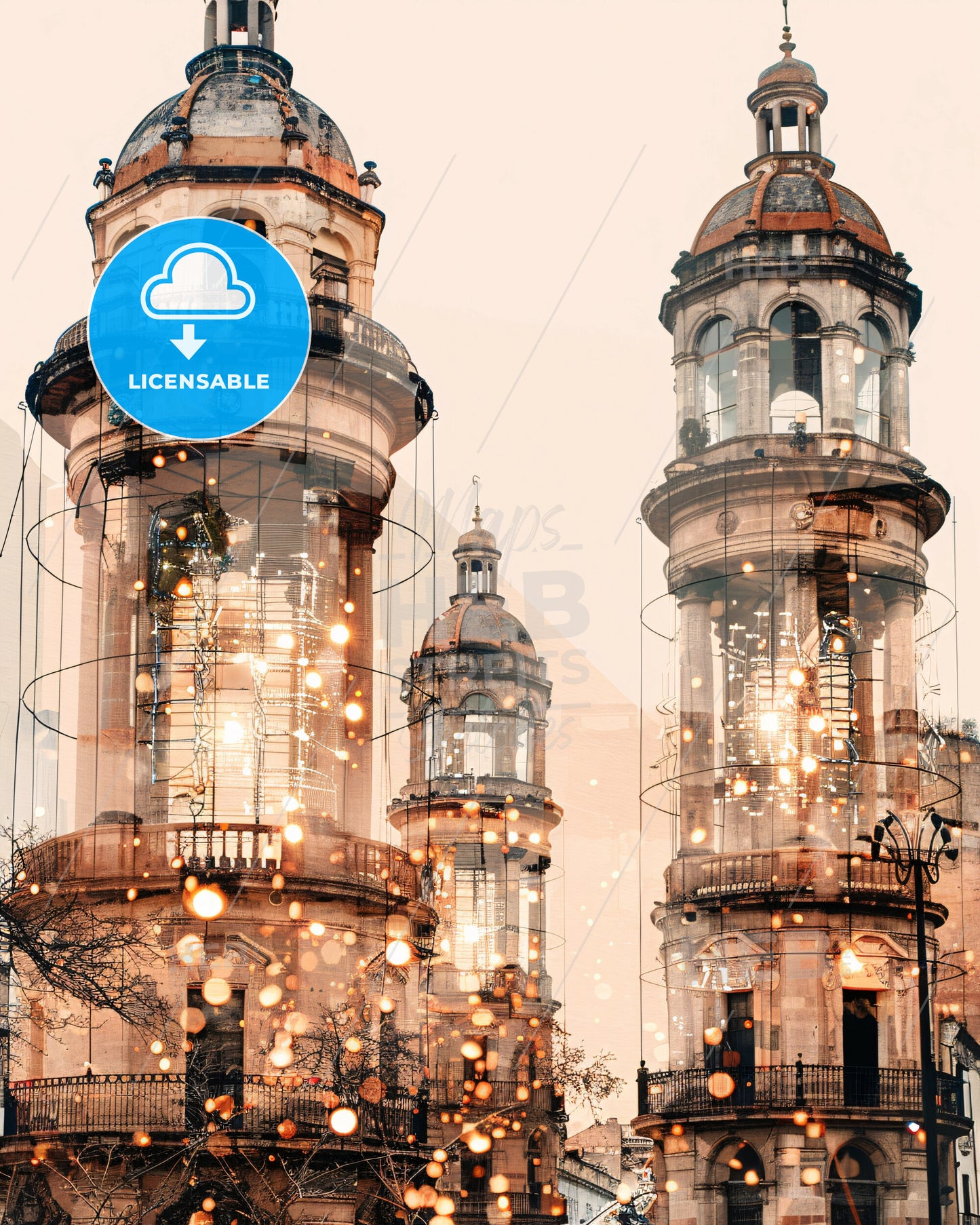 Ciudad Lopez Mateos Skyline Art Poster - A group of towers with lights