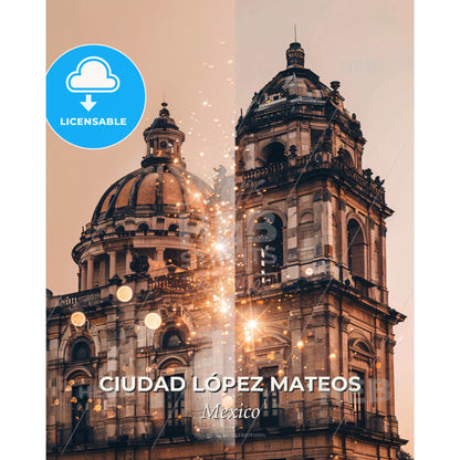 Ciudad López Mateos: City Skyline with Icon Architecture - A split image of a building - Square format print template
