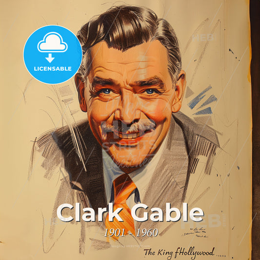 Clark Gable, 1901 - 1960, American actor - A Drawing Of A Man With A Mustache Print Template