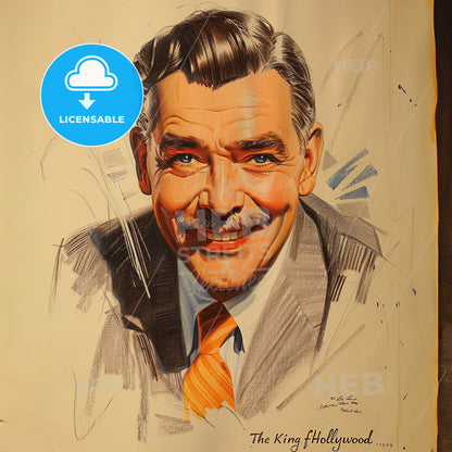 Clark Gable, 1901 - 1960, American actor - A Drawing Of A Man With A Mustache