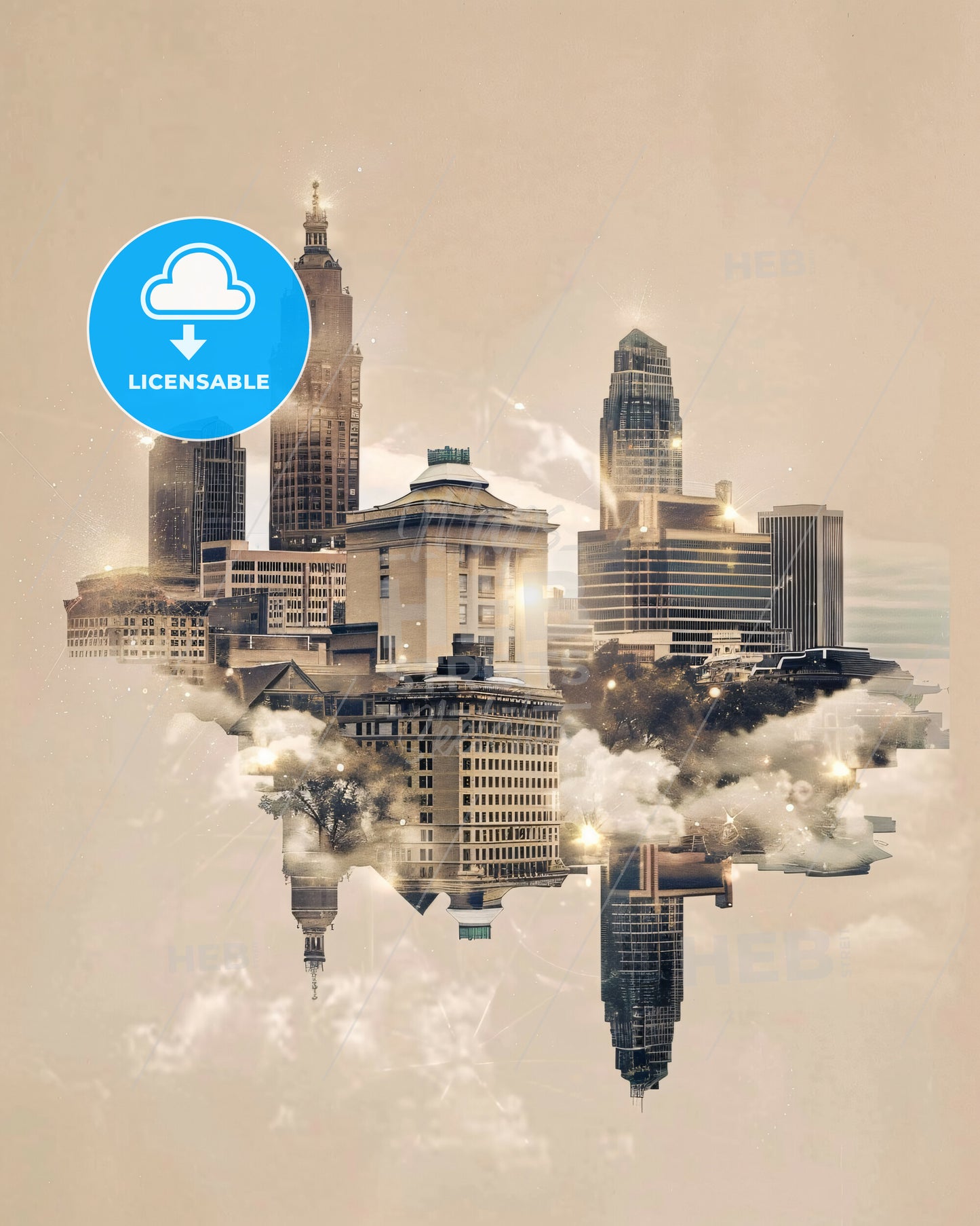 Clarksville: Double Exposure Cityscape Art - A city in the clouds
