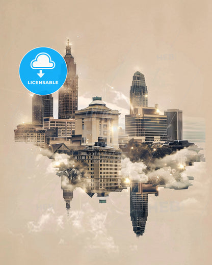 Clarksville: Double Exposure Cityscape Art - A city in the clouds