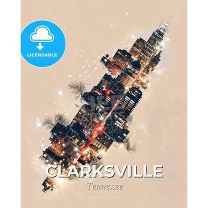 Clarksville City Dreamscape Skyline Splendor Poster - A city skyline with snow - Square format print template