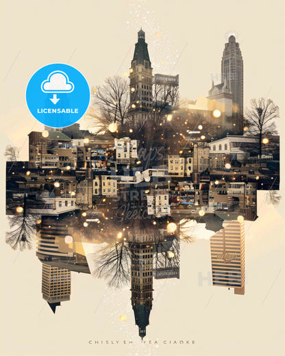 Clarksville Cityscape Sparkle Poster - A city with many buildings