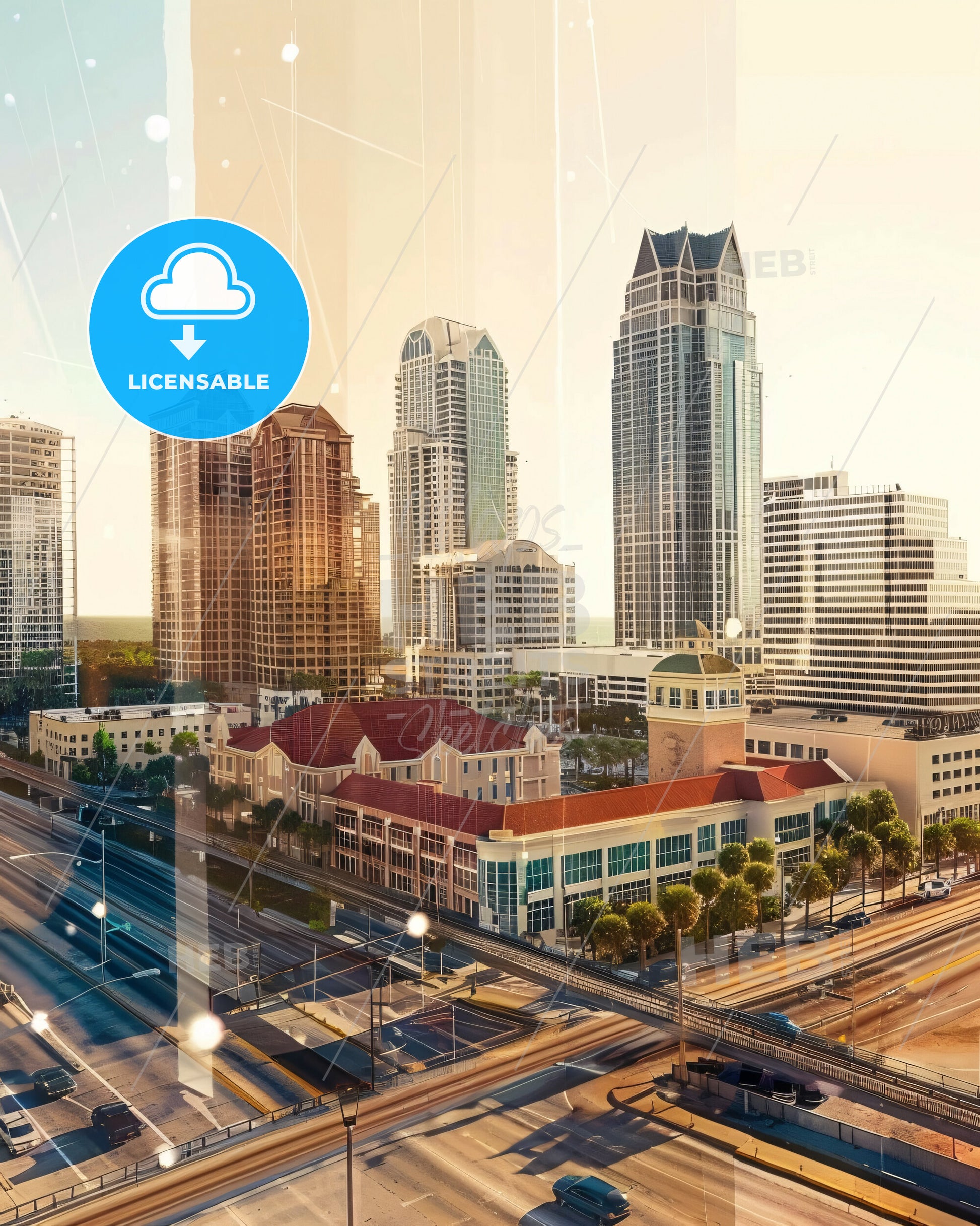 Clearwater Skyline - Unique Cityscape Illustration - A city with many tall buildings