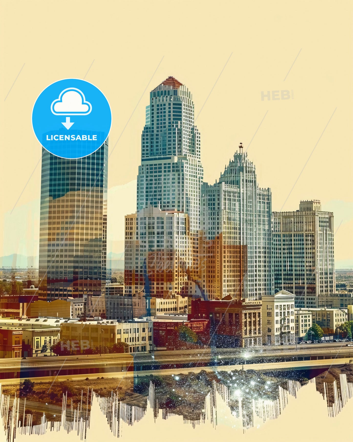 Clovis City Lights Sparkles Vista Poster - A city skyline with many tall buildings