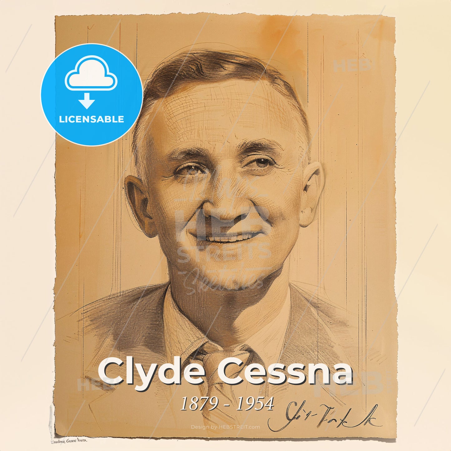 Clyde Cessna, 1879 - 1954, American aviation pioneer - A Drawing Of A Man Print Template