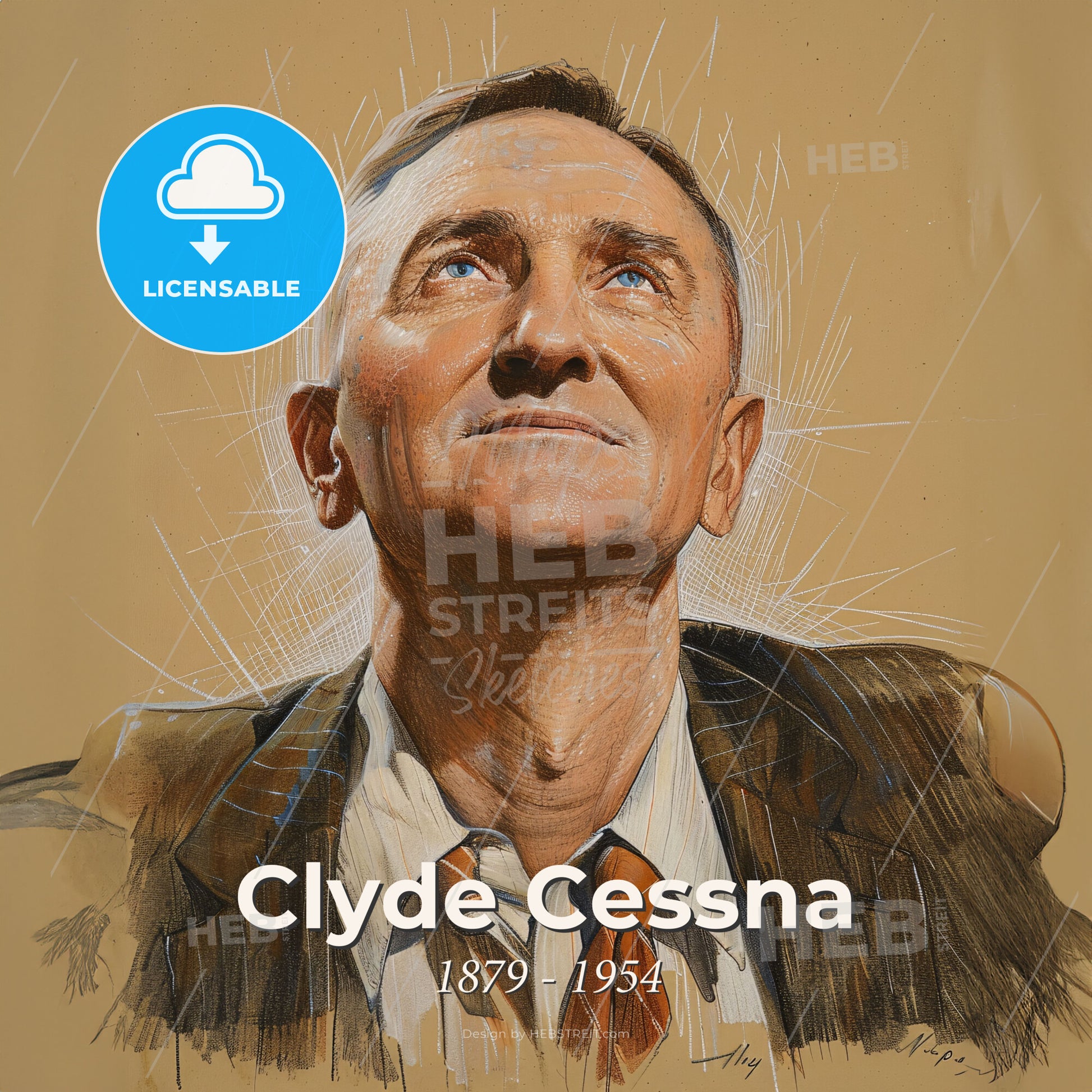 Clyde Cessna, 1879 - 1954, American aviation pioneer - A Man Looking Up With Light Shining On His Face Print Template