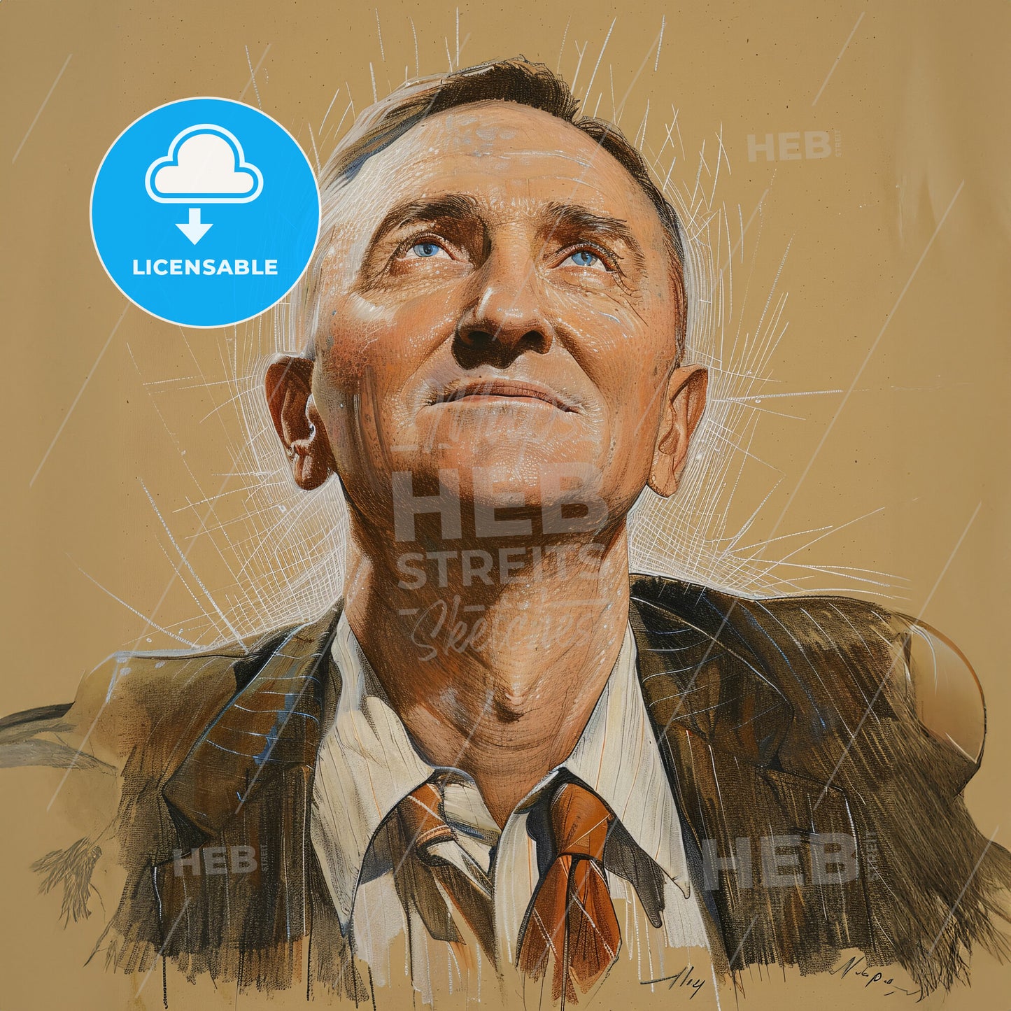 Clyde Cessna, 1879 - 1954, American aviation pioneer - A Man Looking Up With Light Shining On His Face