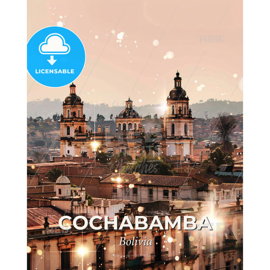 Cochabamba City Skyline Bright Beige Art Deco - A city with many buildings - Square format print template
