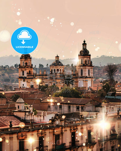 Cochabamba City Skyline Bright Beige Art Deco - A city with many buildings