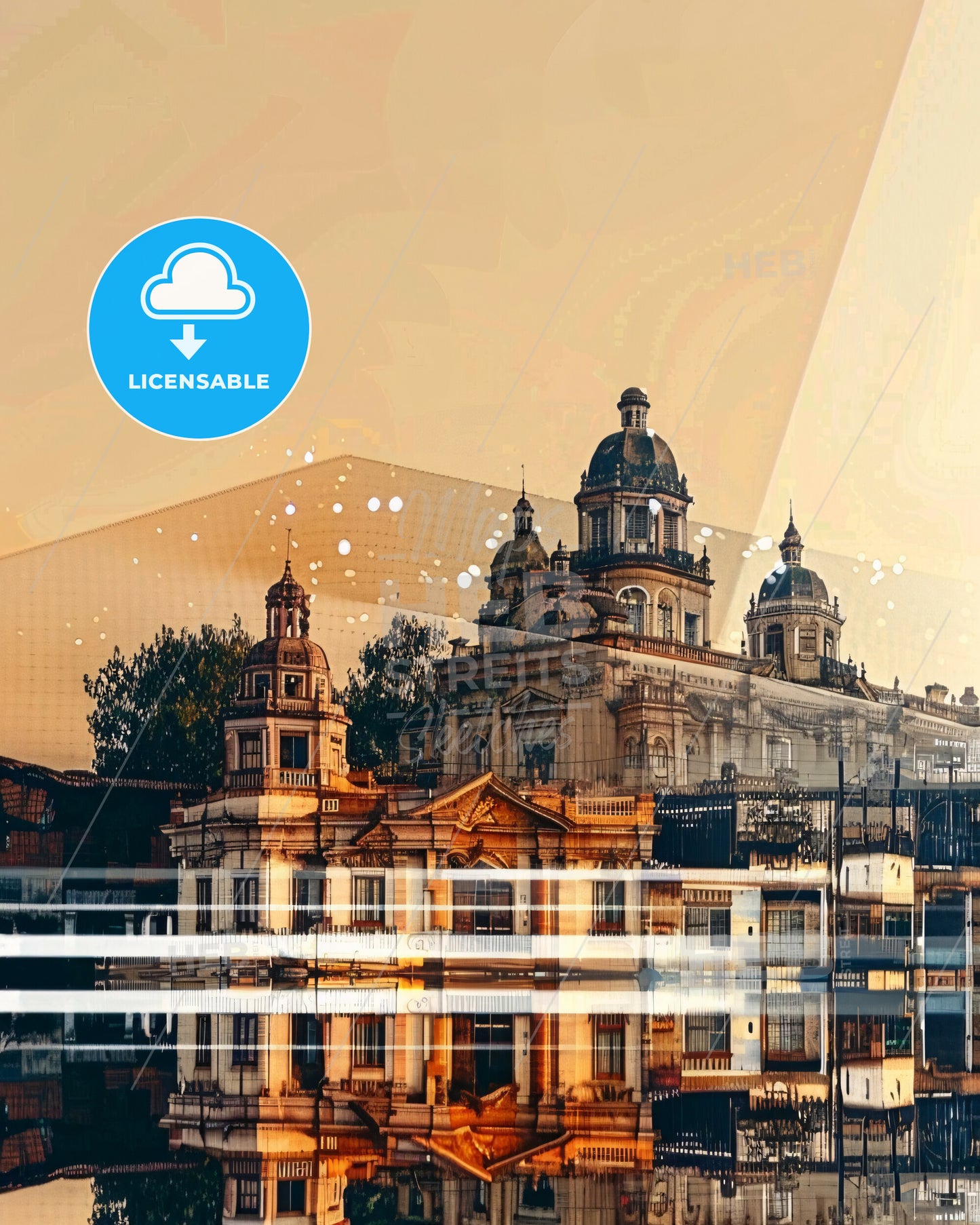 Cochabamba City Icons Silhouette Art Poster - A building with a large dome and a building with trees