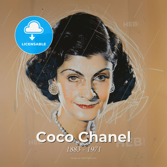 Coco Chanel, 1883 - 1971, French fashion designer - A Woman's Face With A Pearl Necklace Print Template