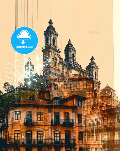 Coimbra Skyline Composite Art Vibrant Poster - A building with towers and trees