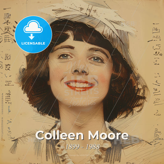Colleen Moore, 1899 - 1988, American actress - A Woman Smiling With A Hat Print Template
