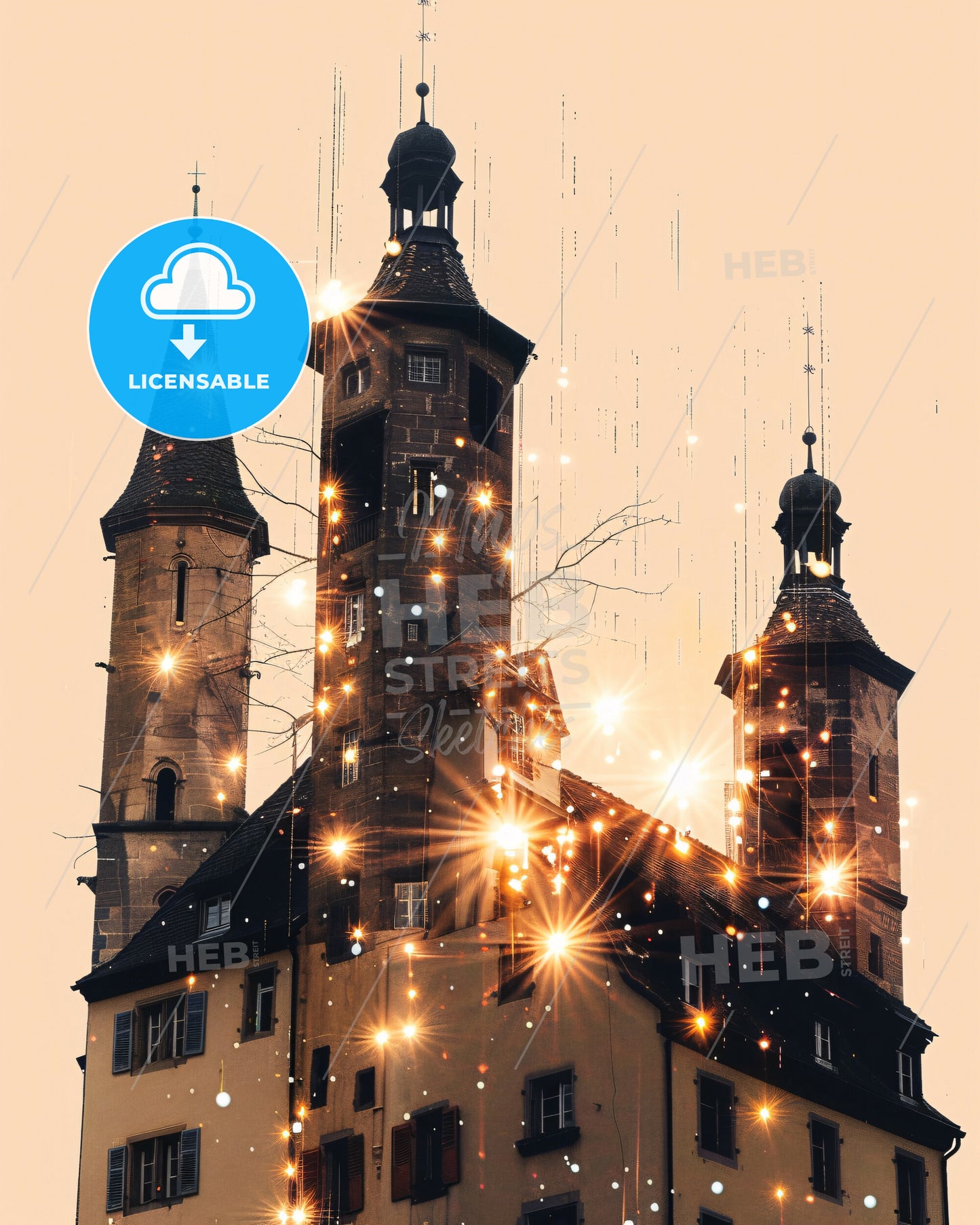Colmar: City Skyline Composite Art Poster - A building with lights on it