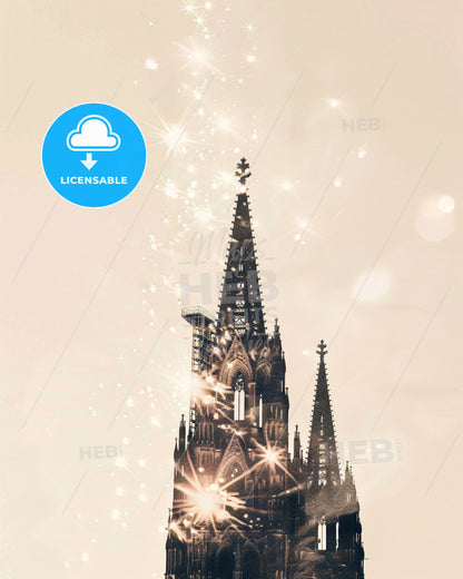 Cologne: Skyline Silhouette Cityscape Poster - A building with a tower and a tower with a tower and a tower with a tower and a tower with a tower and a tower with a tower and a tower with a tower and a tower with