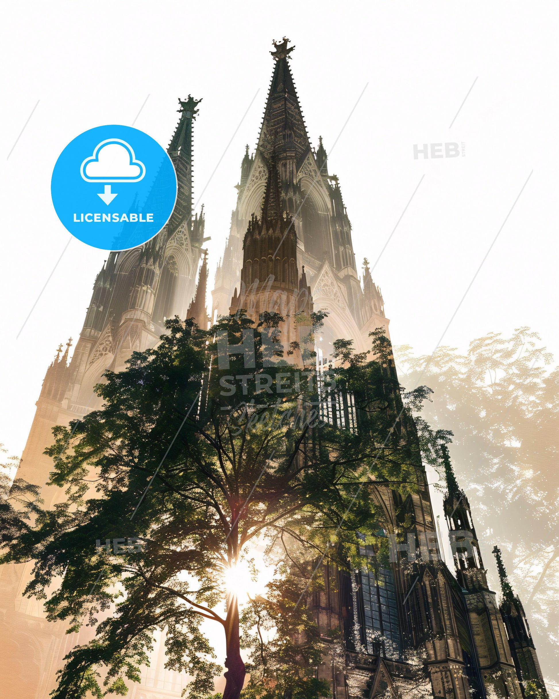 Cologne Duo Skyline Beige Poster - A large building with a tree in front of it