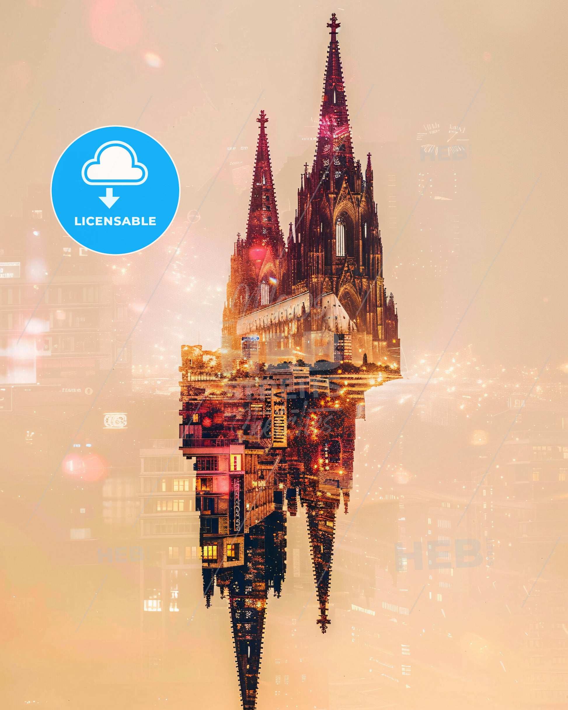 Cologne City Skyline Poster, Double Exposure, Bright Beige - A double exposure of a castle