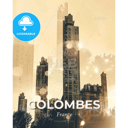 Colombes City Skyline Silhouette Poster Art - A group of tall buildings - Square format print template