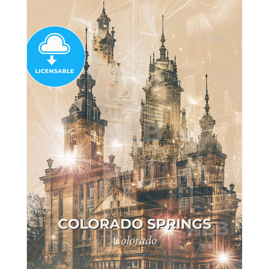 Colorado Springs Skyline Double Exposure Art Poster - A double exposure of a building - Square format print template