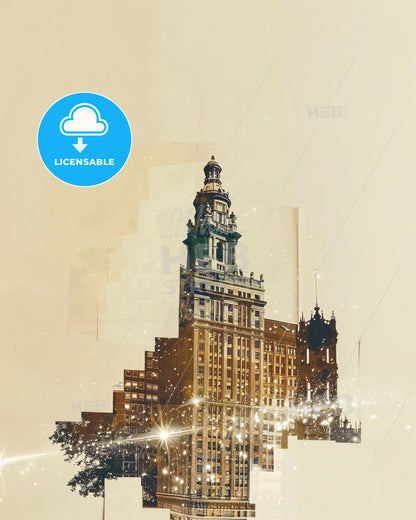 Columbia Cityscape Double Exposure: Sparkle Edition - A building with a tower