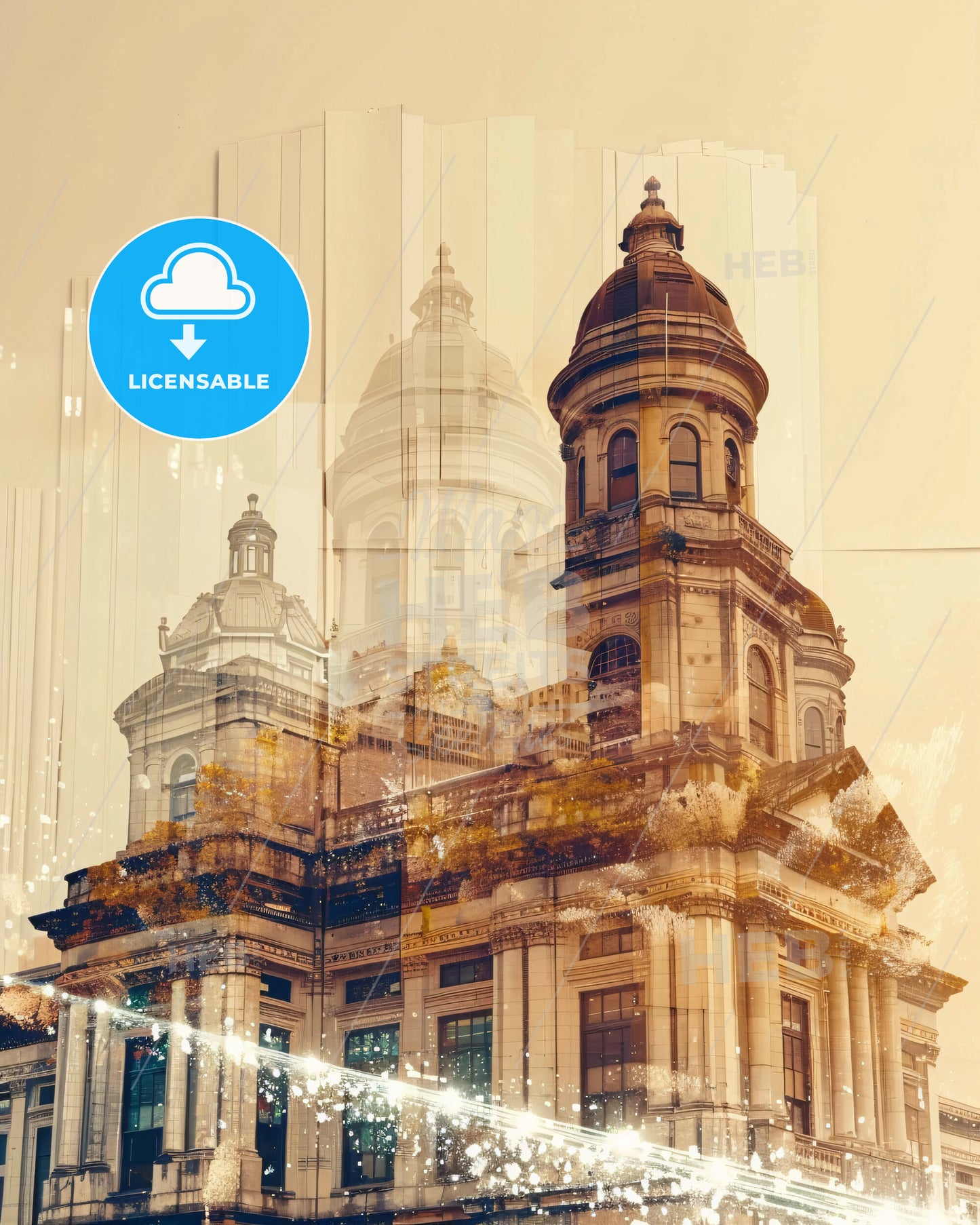 Columbia Skyline Night Lights Poster - A building with a dome and a couple of towers