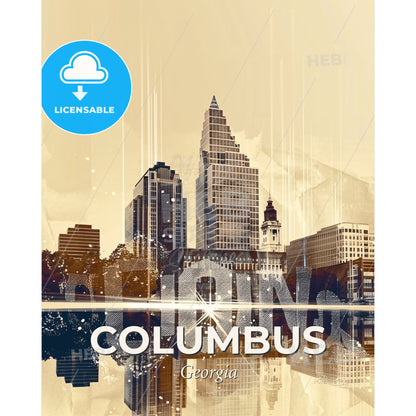 Columbus Skyline Cityscape Art Composite Poster - A city skyline with a reflection of a building - Square format print template