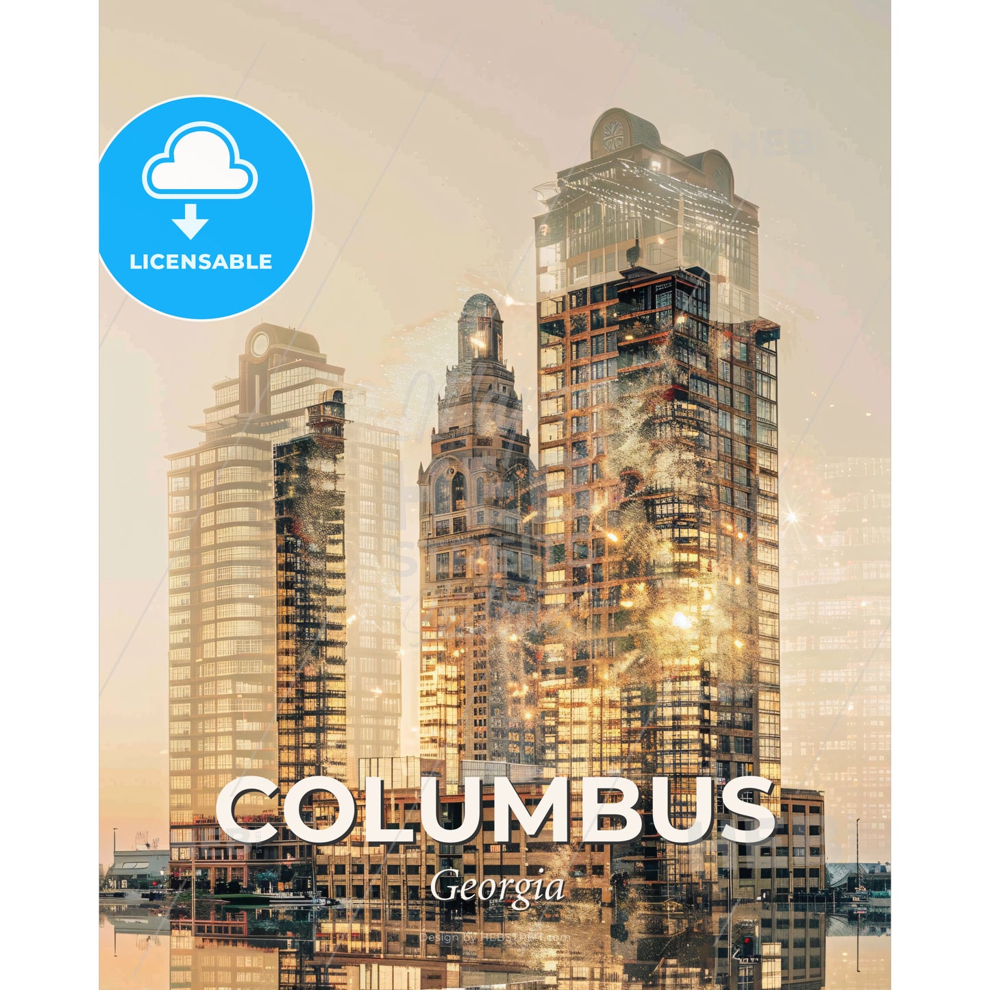 Columbus City Art Skyline Composite Poster - A city skyline with tall buildings - Square format print template