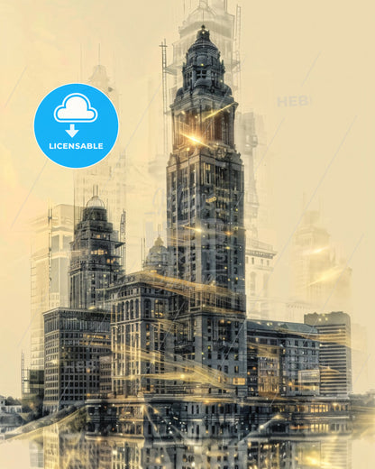 Columbus City Skyline Art Deco Poster - A city skyline with tall buildings