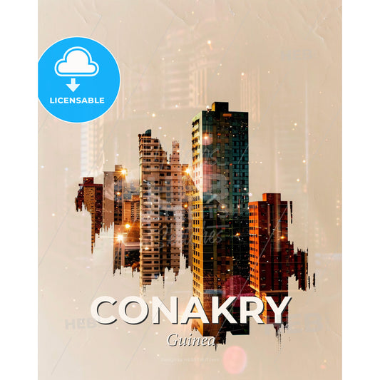 Conakry Guinea Skyline Composite Art Poster - A city skyline with many buildings - Square format print template