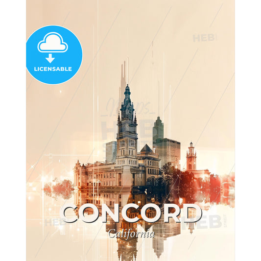 Concord Skyline Iconic Architecture Poster Art - A city skyline with many buildings - Square format print template