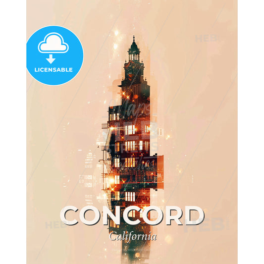 Concord California Cityscape Artwork Print - A building with a tower - Square format print template