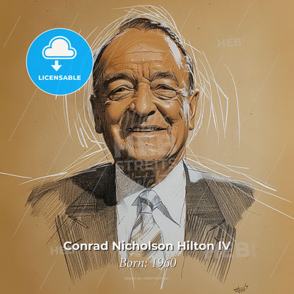 Conrad Nicholson Hilton IV, Born: 1960, American hotelier - A Drawing Of A Man Smiling Print Template