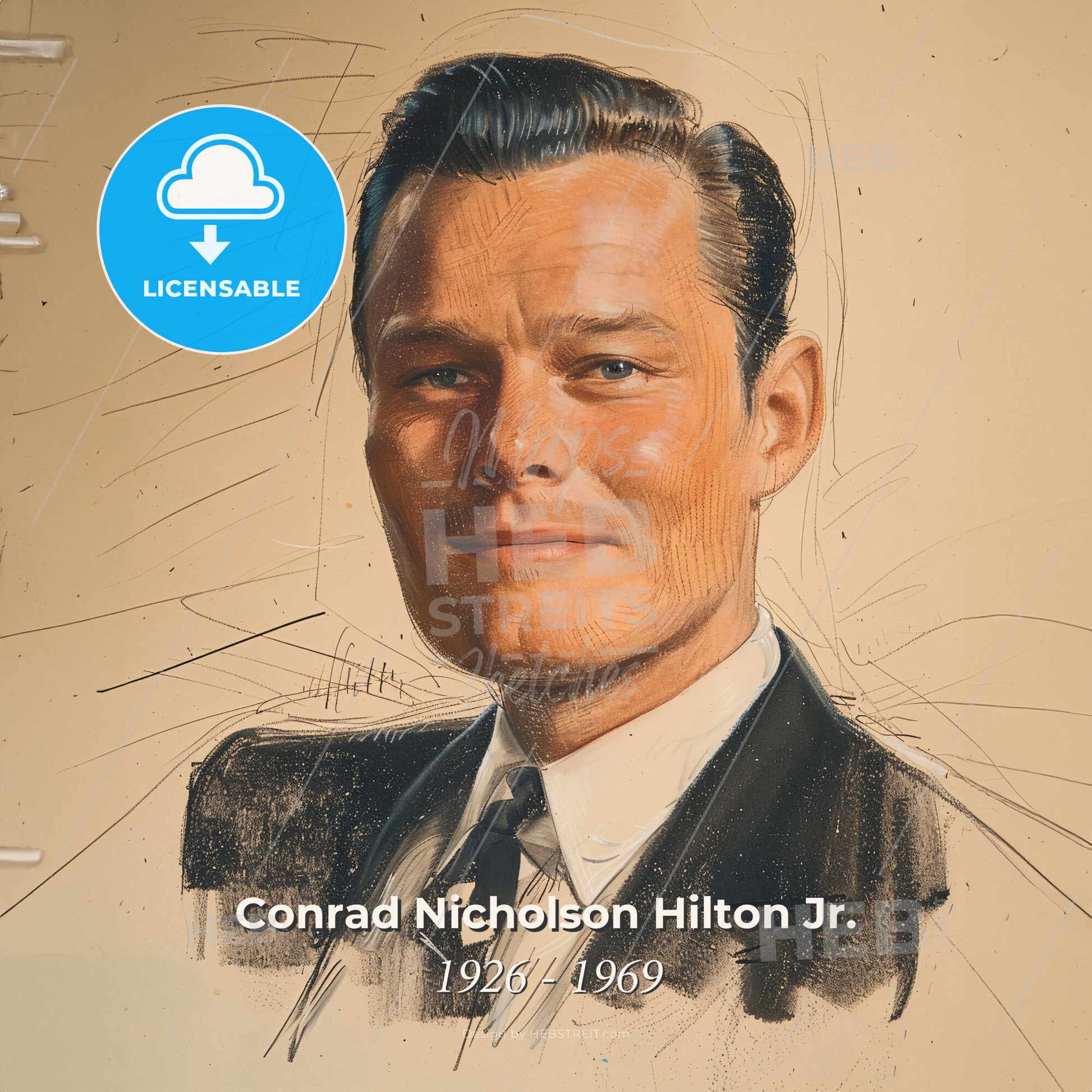 Conrad Nicholson Hilton Jr., 1926 - 1969, American hotelier - A Drawing Of A Man Print Template