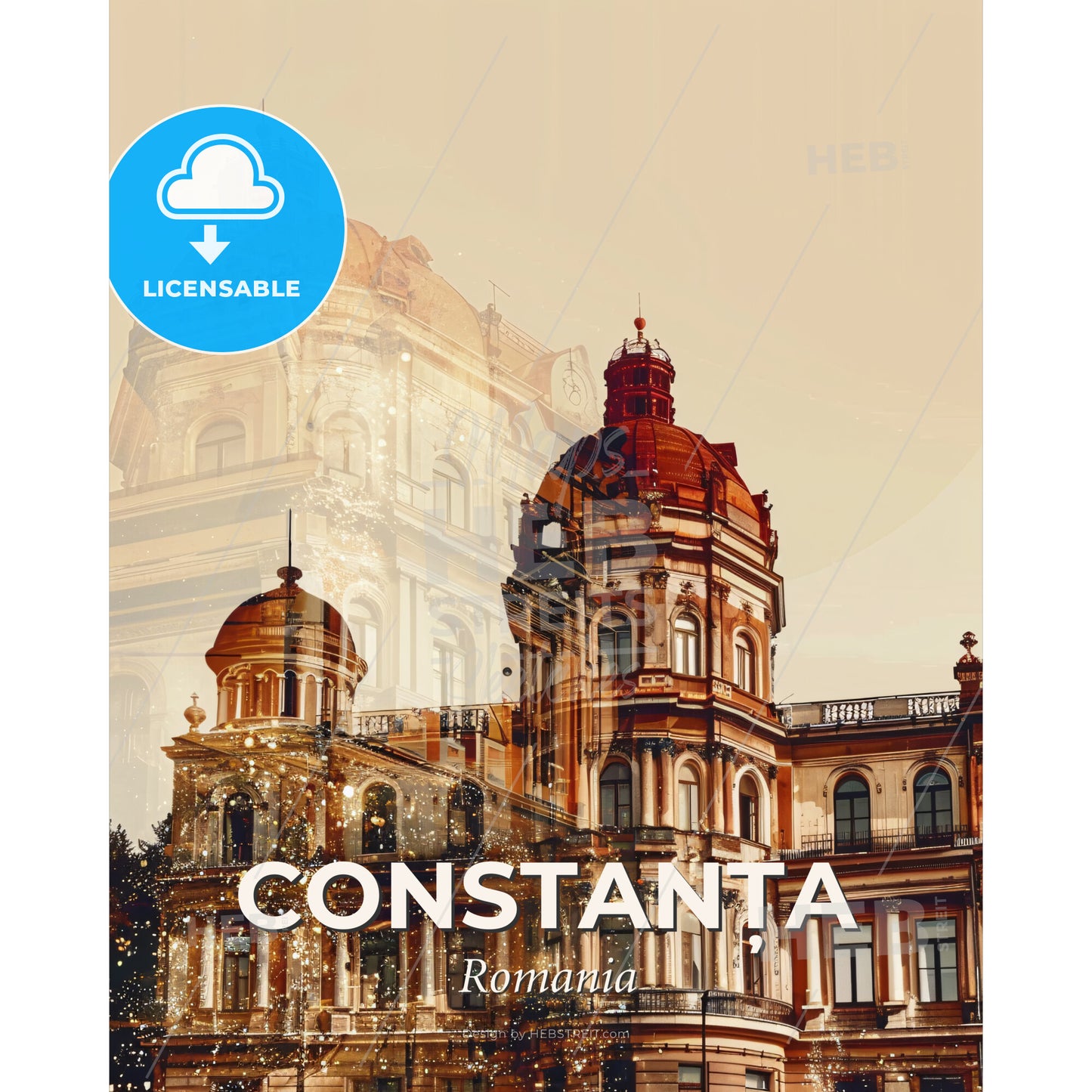 Constanța City Horizons Skyline Poster Design - A double exposure of a building - Square format print template