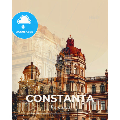 Constanța City Horizons Skyline Poster Design - A double exposure of a building - Square format print template